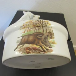 Vintage Plat à Terrine Sanglier Lapin porcelaine fabrication France