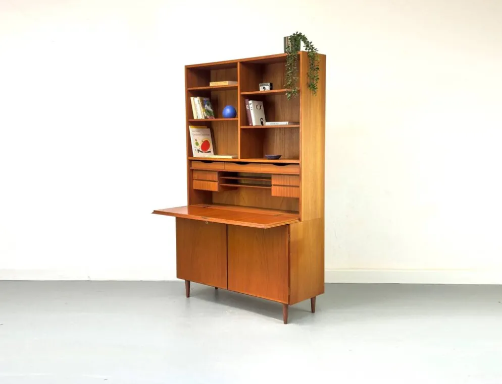Vintage Teak Bookcase with Desk from Omann Jun, 1960s