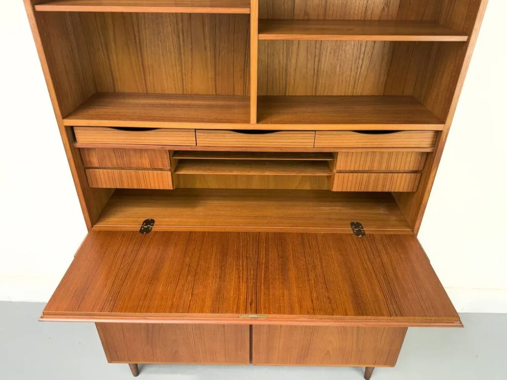 Vintage Teak Bookcase with Desk from Omann Jun, 1960s
