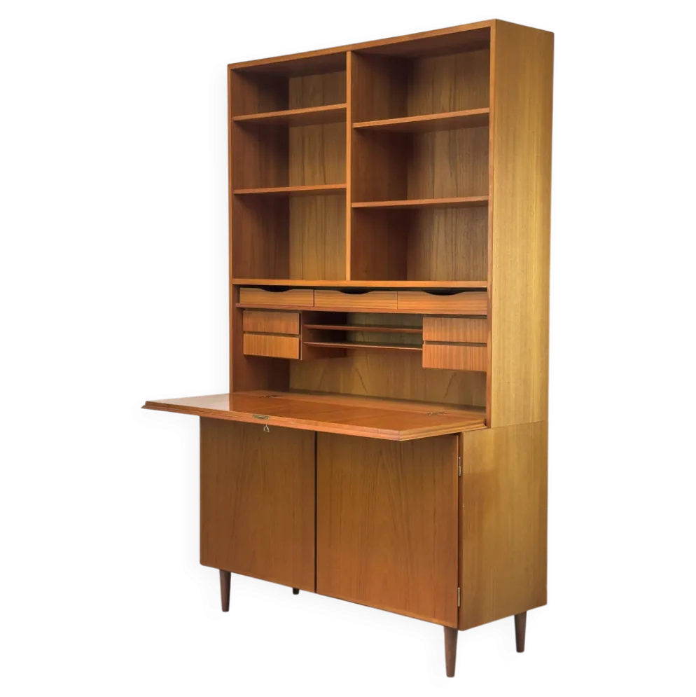 Vintage Teak Bookcase with Desk from Omann Jun, 1960s