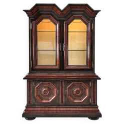 Vitrine ancienne en bois, verre biseauté et velours