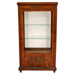 Vitrine ancienne en loupe d’orme et bronzés dorés - Style Napoléon III
