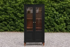 Vitrine ancienne rénovée noire à deux portes vitrées – H187 cm