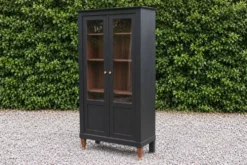 Vitrine ancienne rénovée noire à deux portes vitrées – H187 cm