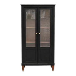 Vitrine ancienne rénovée noire à deux portes vitrées – H187 cm