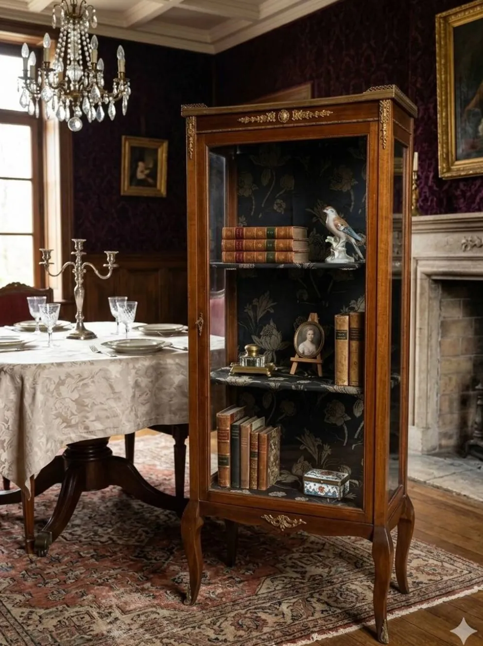 Vitrine ancienne style transition Louis XV-Louis XVI en Acajou