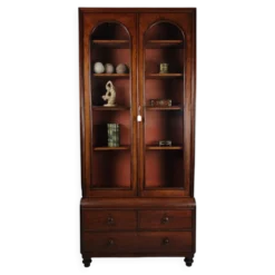 Vitrine anglaise de la fin du 19e siècle avec portes vitrées et tiroirs