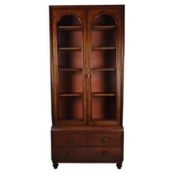 Vitrine anglaise de la fin du 19e siècle avec portes vitrées et tiroirs
