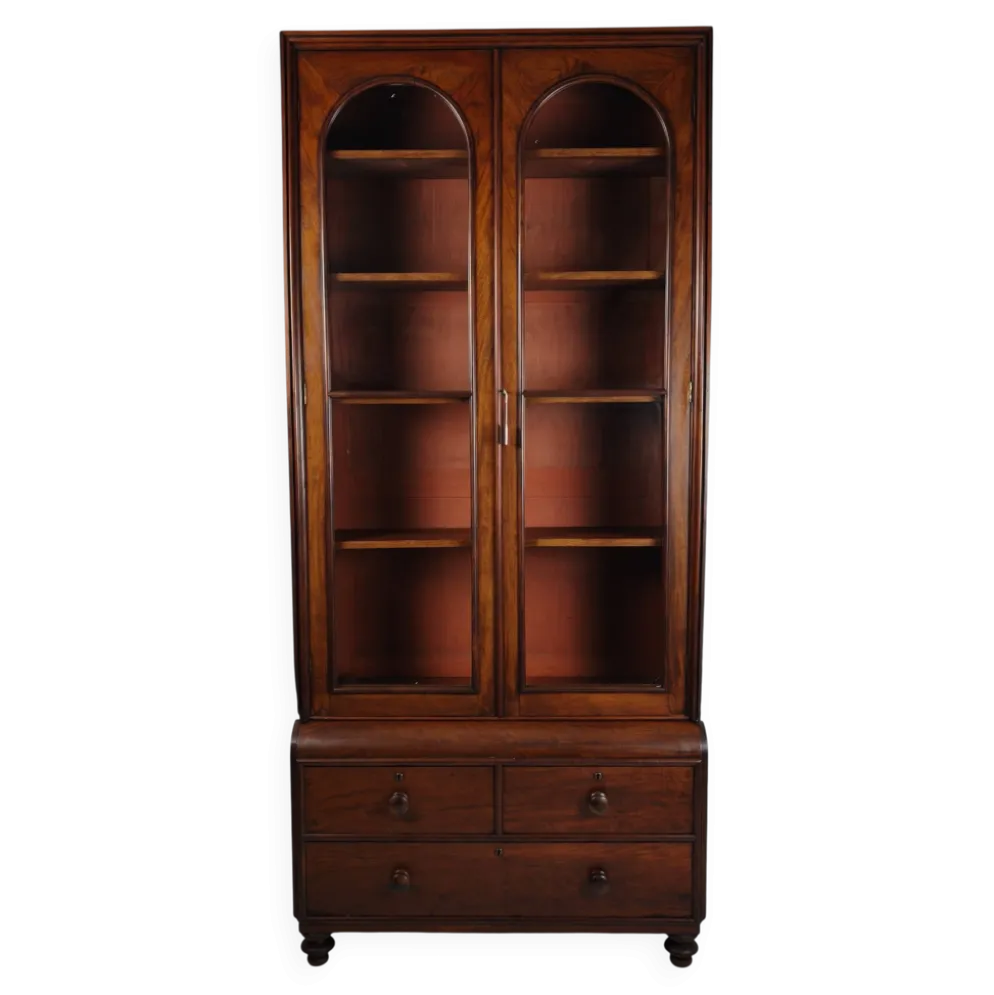 Vitrine anglaise de la fin du 19e siècle avec portes vitrées et tiroirs