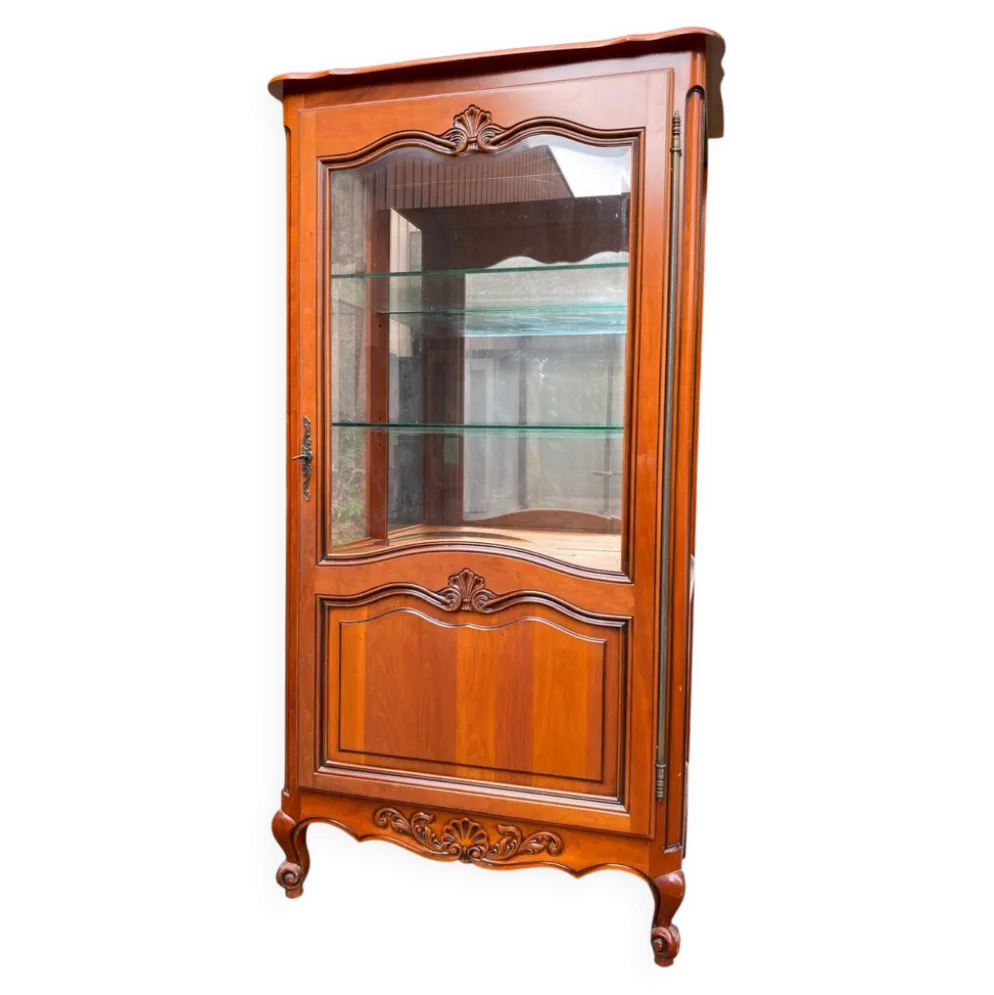 Vitrine argentier style Louis XV en merisier fond miroir & étagères Verre 9