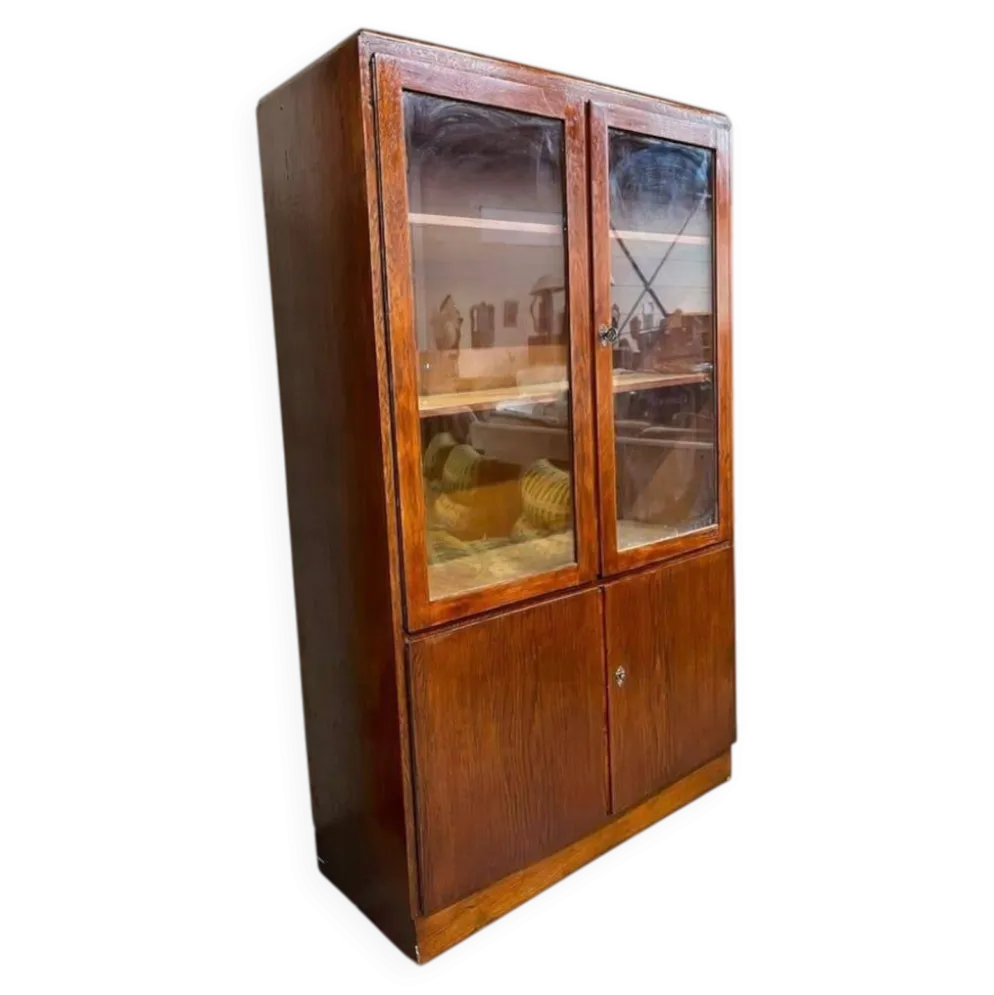 Vitrine/armoire de pharmacie/armoire de laboratoire vintage en bois peu profonde