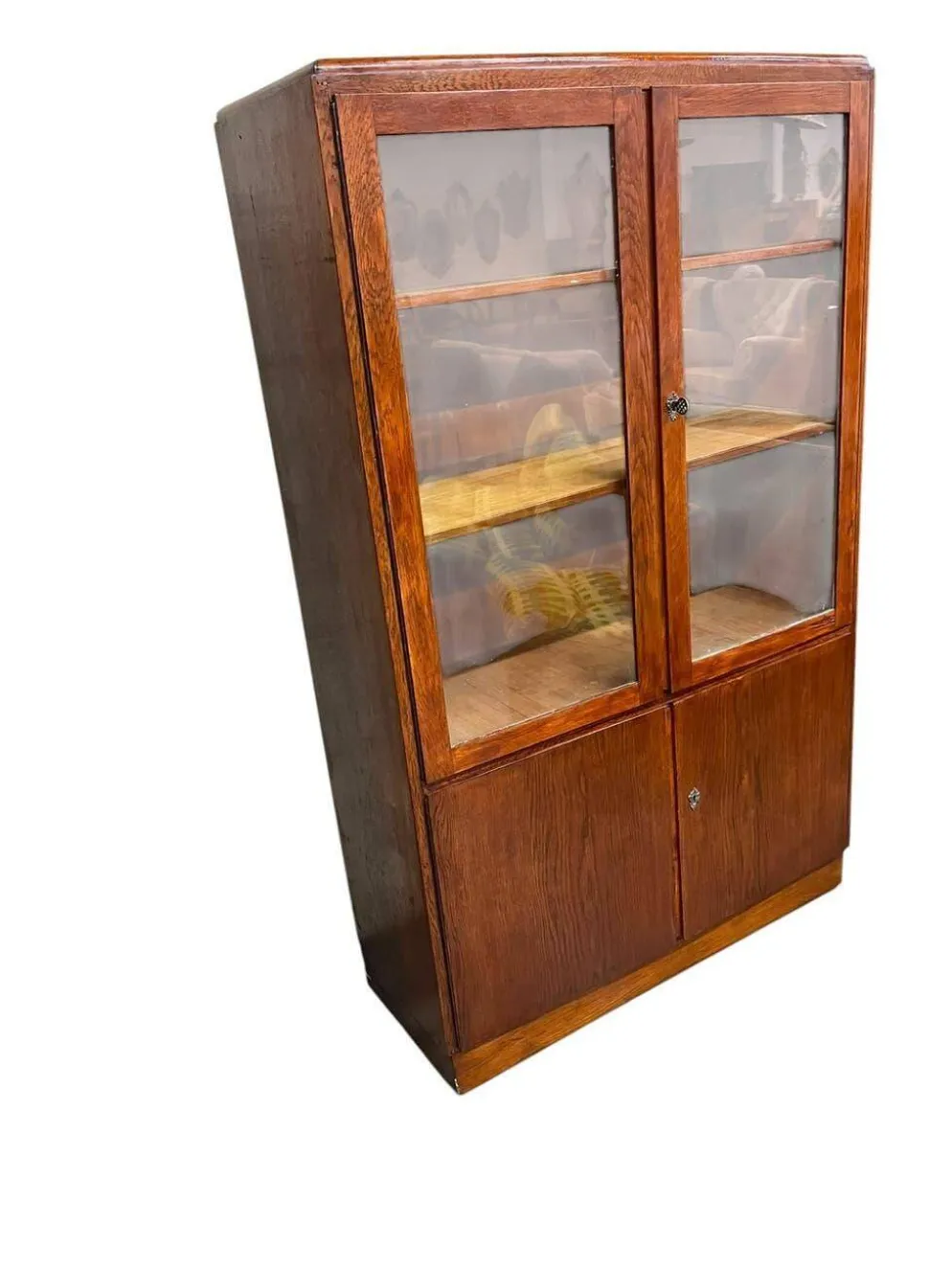Vitrine/armoire de pharmacie/armoire de laboratoire vintage en bois peu profonde