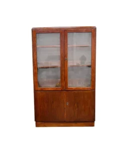 Vitrine/armoire de pharmacie/armoire de laboratoire vintage en bois peu profonde