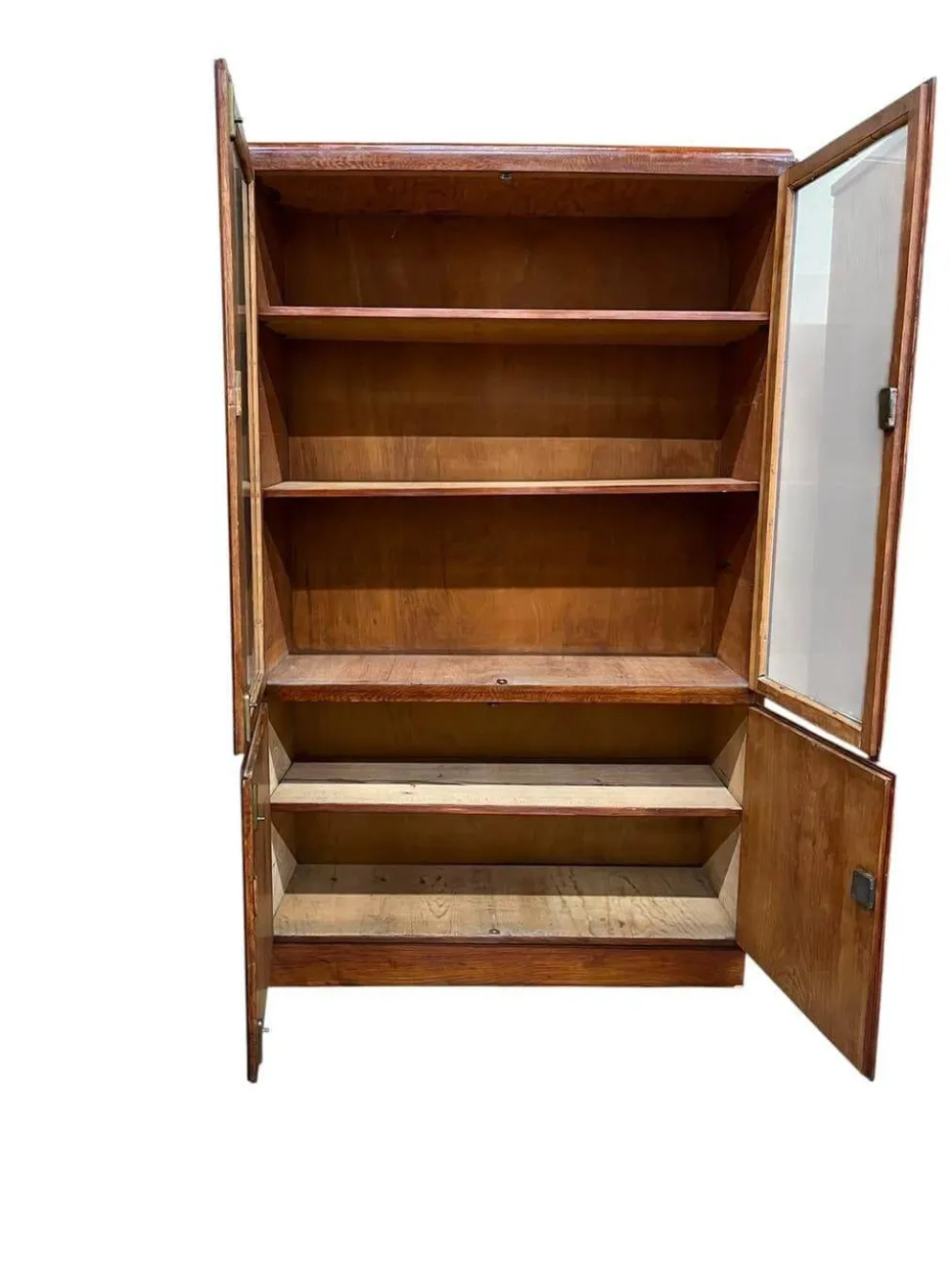 Vitrine/armoire de pharmacie/armoire de laboratoire vintage en bois peu profonde