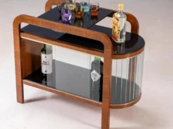 Vitrine Art Déco vintage avec cadre en bois courbé et portes en verre, 65 × 82 × 39 cm