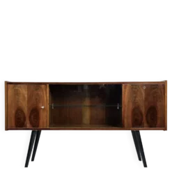 Vitrine bar polonaise vintage en placage de noyer – années 60