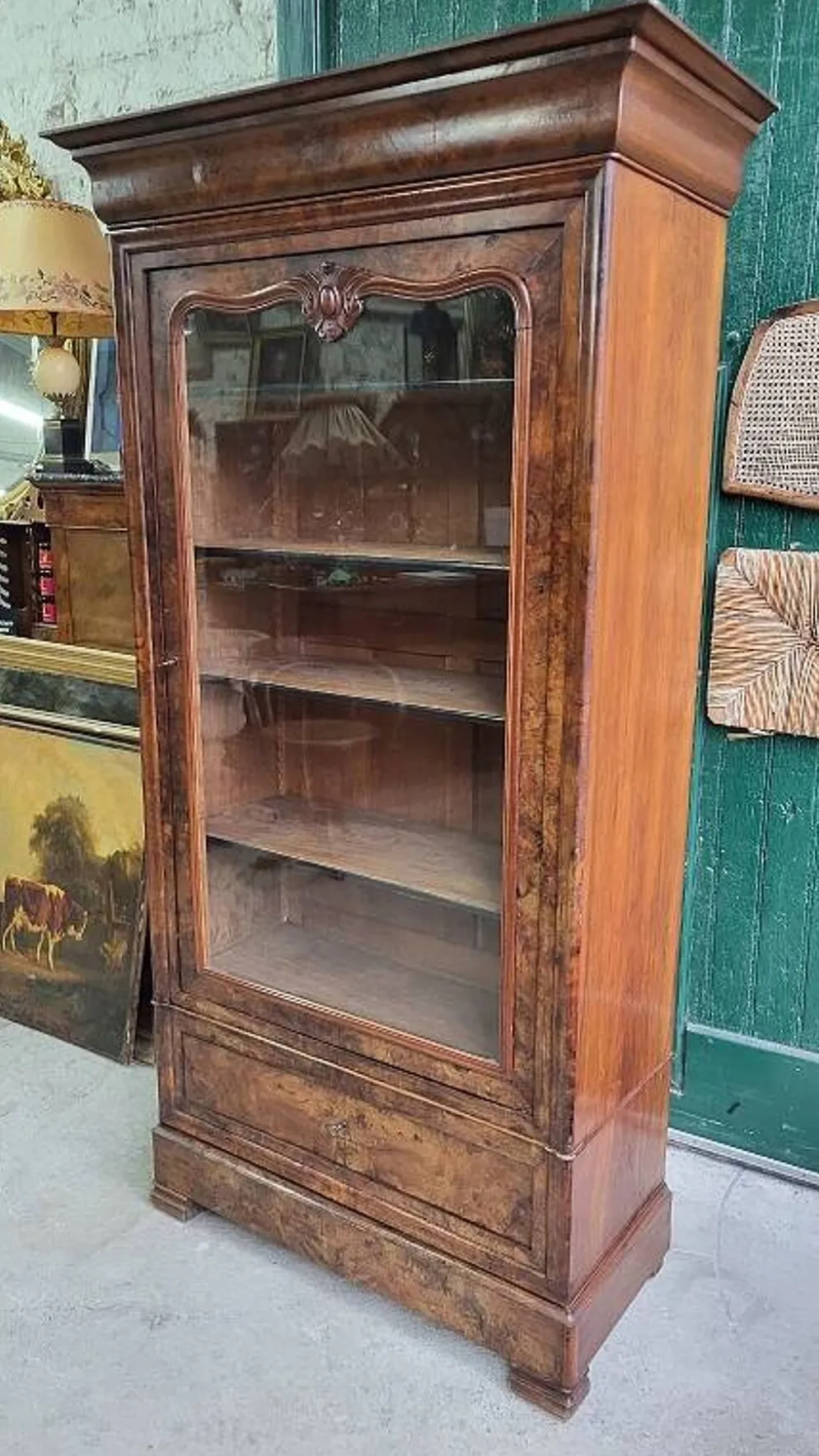 Vitrine bibliotheque 1 porte en noyer du XlXème siecle