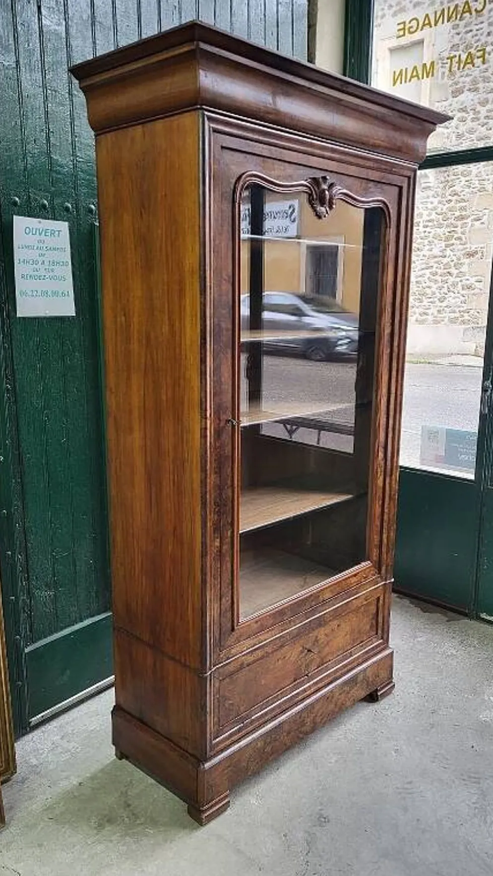 Vitrine bibliotheque 1 porte en noyer du XlXème siecle