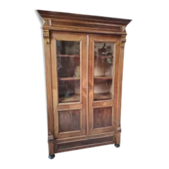 Vitrine bibliothèque ancienne en noyer et ronce de noyer d'époque XIXe