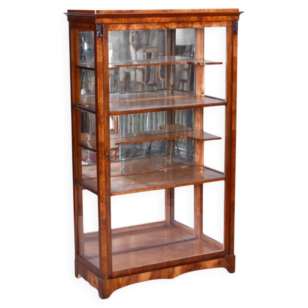 Vitrine Biedermeier tchèque en noyer et épicéa, années 1830