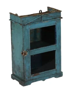 Vitrine bleu ancienne bois vieux teck piece et patine d'origine inde