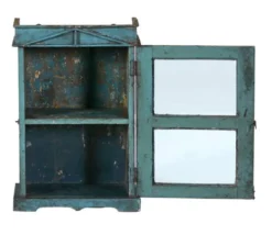 Vitrine bleu ancienne bois vieux teck piece et patine d'origine inde