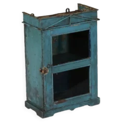 Vitrine bleu ancienne bois vieux teck piece et patine d'origine inde