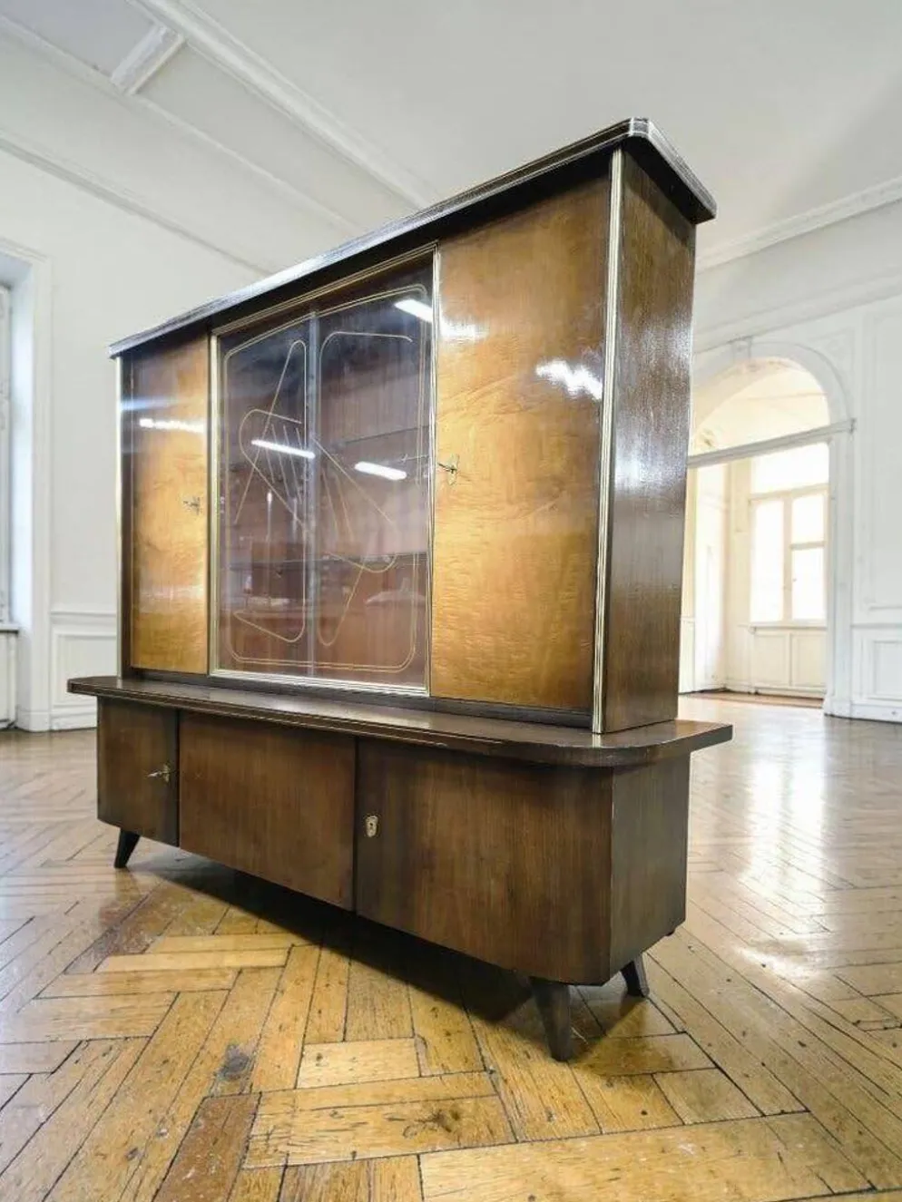 Vitrine/buffet/meuble mural vintage XL en bois