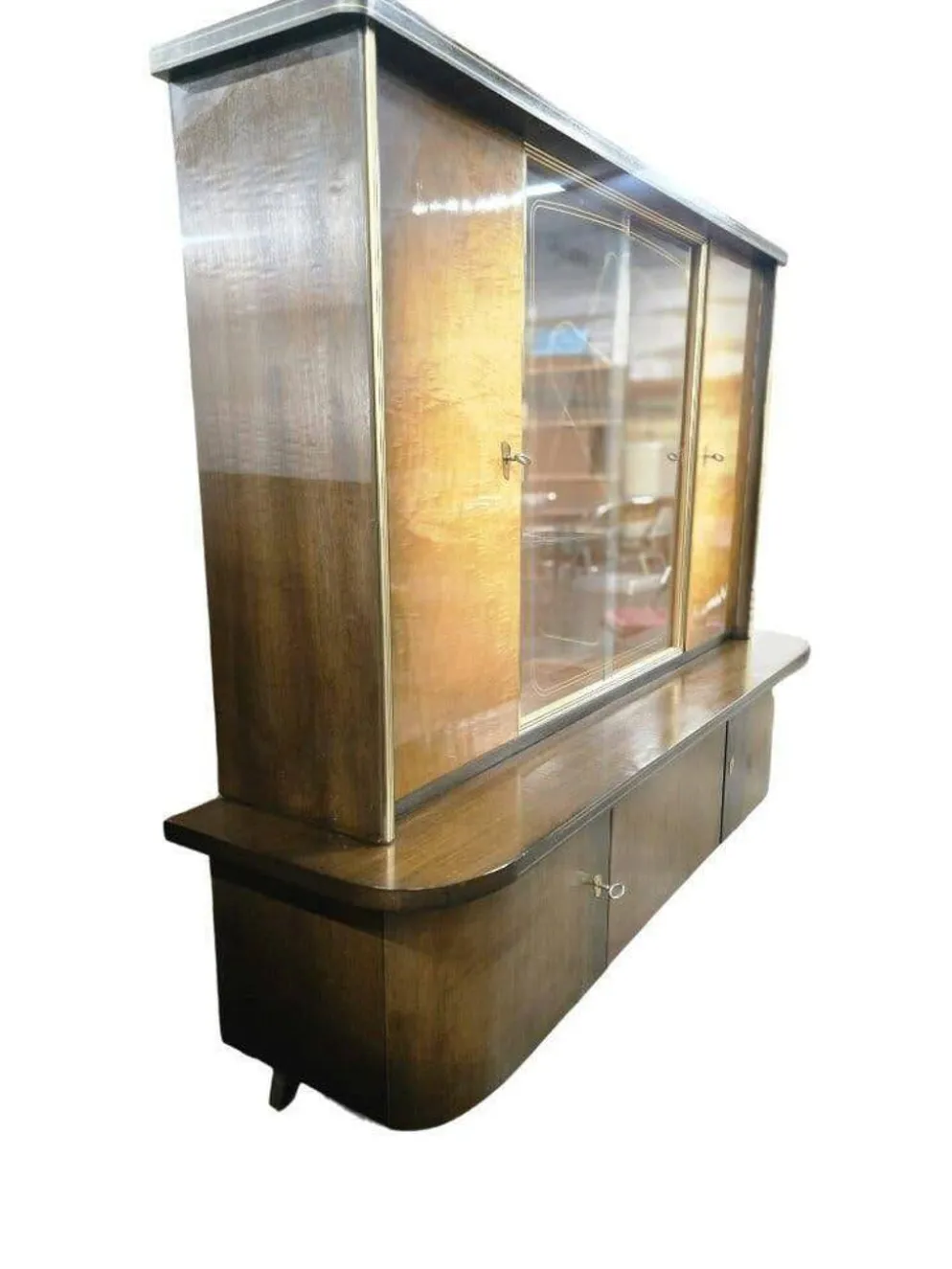 Vitrine/buffet/meuble mural vintage XL en bois