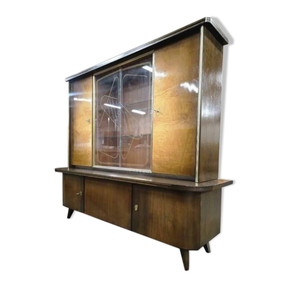 Vitrine/buffet/meuble mural vintage XL en bois