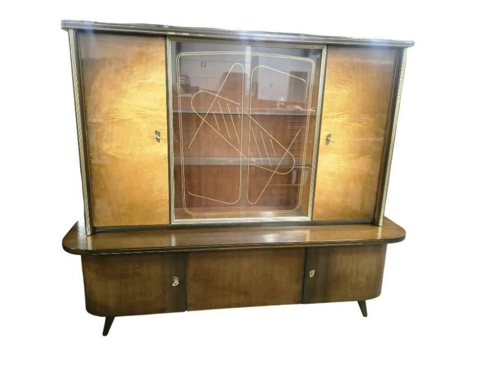 Vitrine/buffet/meuble mural vintage XL en bois