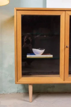Vitrine, commode, buffet danois vintage en chêne, milieu du siècle