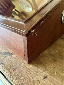 Vitrine de présentation en bois foncé et verre