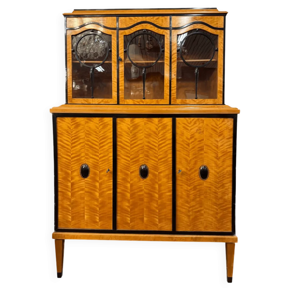 Vitrine de salon Art Déco, placage de bouleau flammé, vers 1920