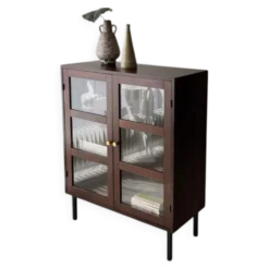 Vitrine du milieu du siècle en bois foncé avec verre