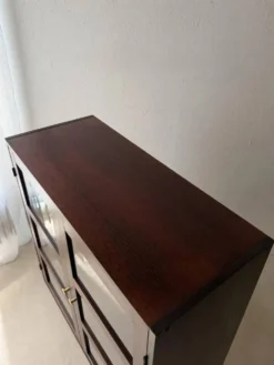 Vitrine du milieu du siècle en bois foncé avec verre