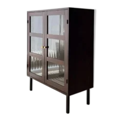 Vitrine du milieu du siècle en bois foncé avec verre