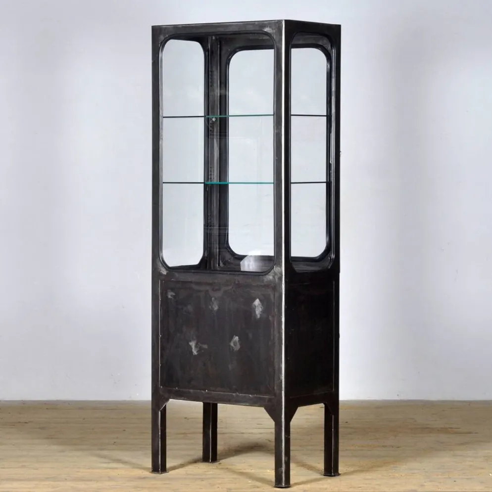 Vitrine en fer et en verre vintage, années 1970