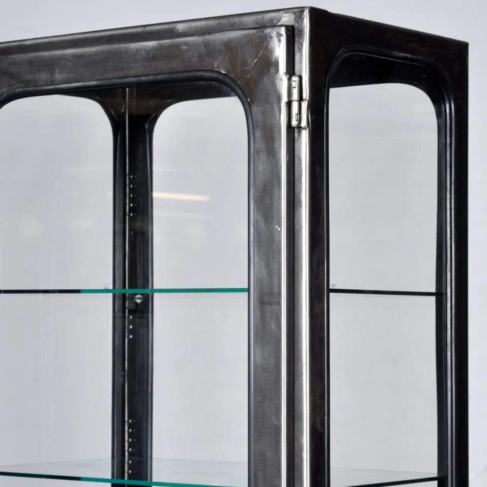 Vitrine en fer et en verre vintage, années 1970