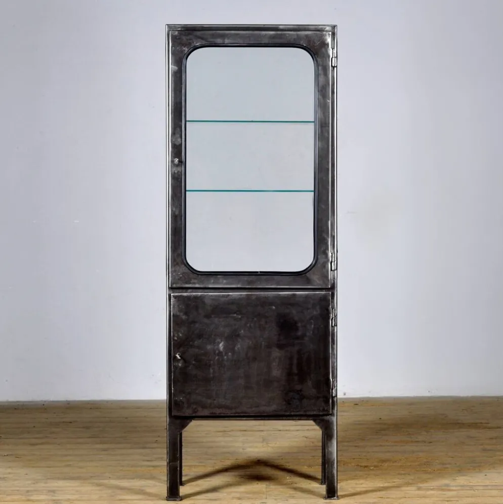 Vitrine en fer et en verre vintage, années 1970