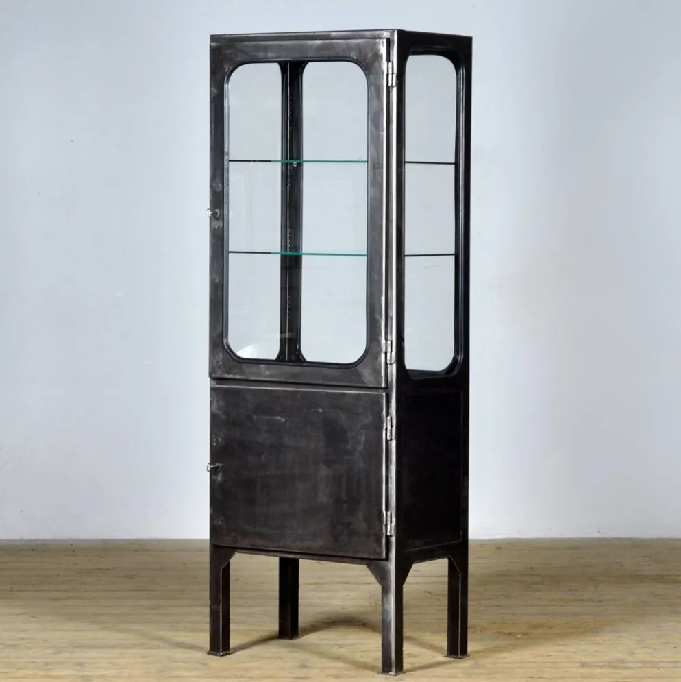 Vitrine en fer et en verre vintage, années 1970