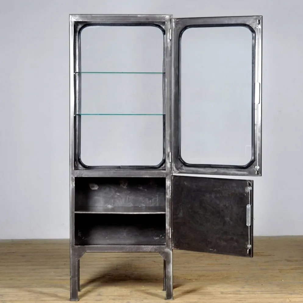Vitrine en fer et en verre vintage, années 1970