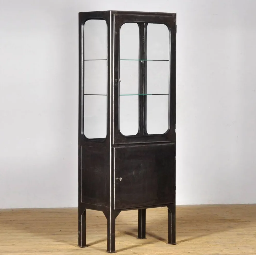 Vitrine en fer et en verre vintage, années 1970