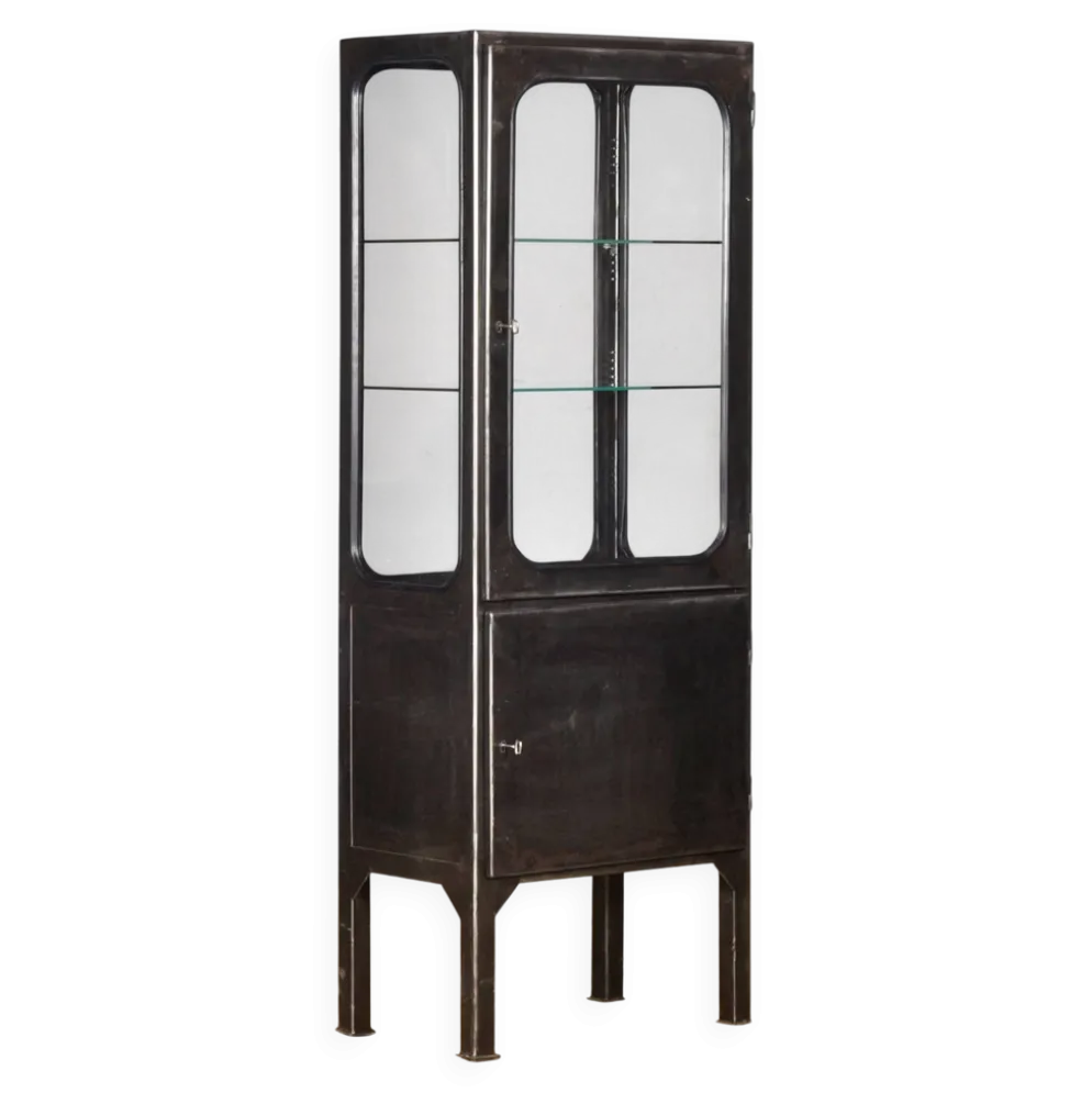 Vitrine en fer et en verre vintage, années 1970