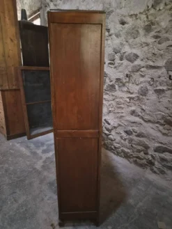 Vitrine française vintage en hêtre, bibliothèque à porte vitrée, meuble Art déco, vers 1930–1950