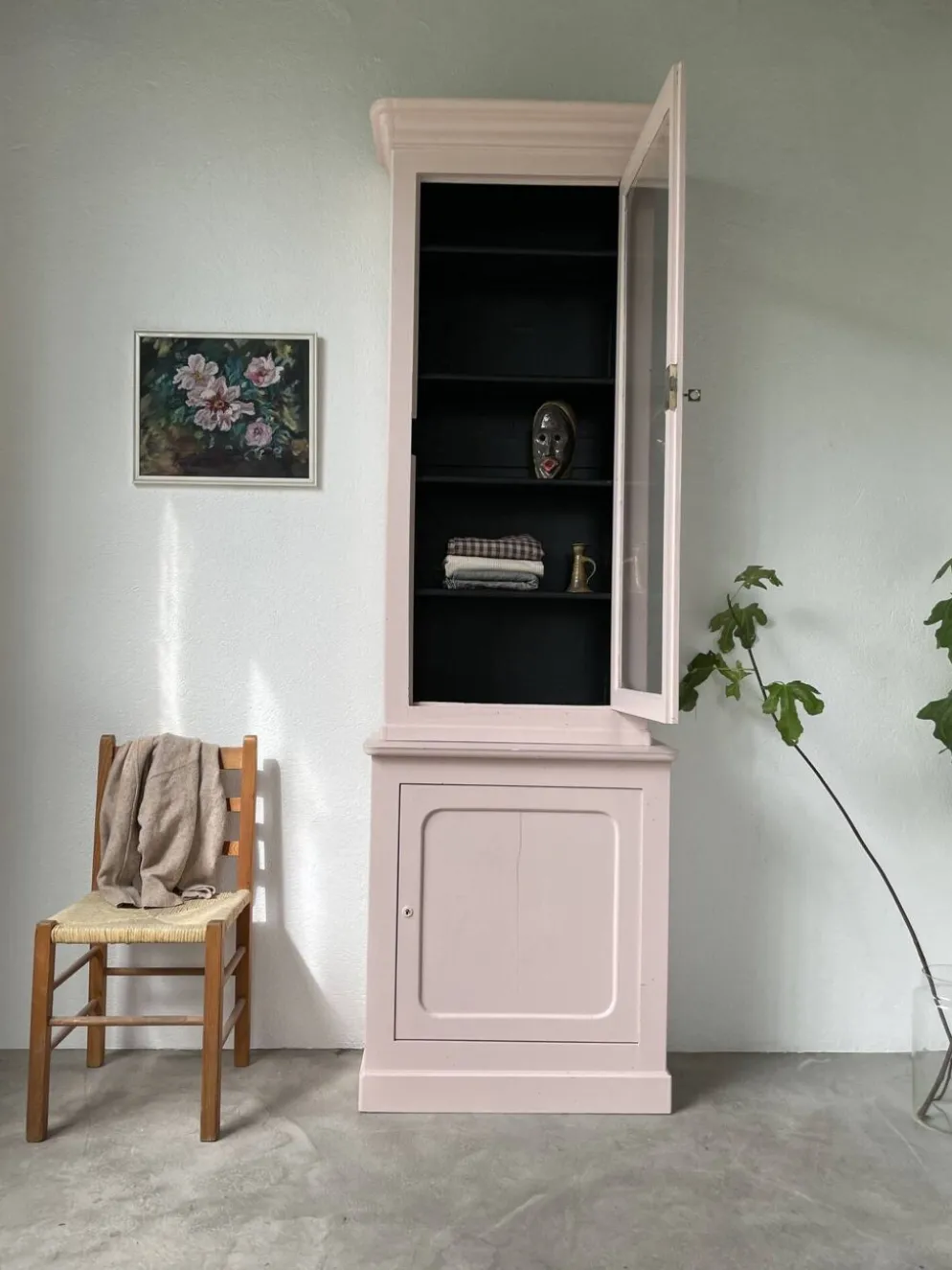 Vitrine haute rose poudrée