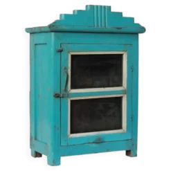 Vitrine indienne ou chevet vitre patine bleu vieux teck