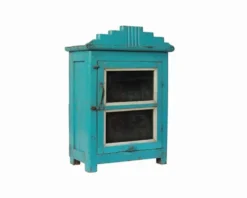 Vitrine indienne ou chevet vitre patine bleu vieux teck