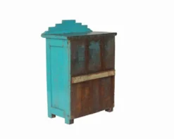 Vitrine indienne ou chevet vitre patine bleu vieux teck