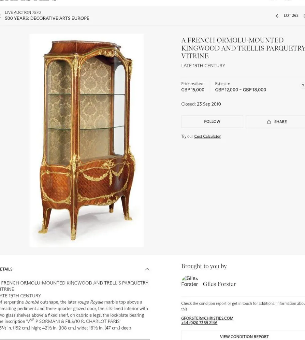 Vitrine Louis XV en bois de rose et bronze doré, Paris vers 1880, attr. J.E